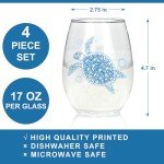 Coastal-Themed Stemless Wine Glass Set, 4 Pieces