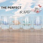 Coastal-Themed Stemless Wine Glass Set, 4 Pieces
