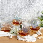 Coastal-Themed Stemless Wine Glass Set, 4 Pieces