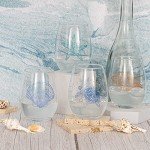 Coastal-Themed Stemless Wine Glass Set, 4 Pieces