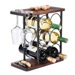 Wooden Wine Rack with Glass Holder - Holds 6 Bottles