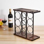 Wooden Wine Rack with Glass Holder - Holds 6 Bottles
