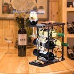Wooden Wine Rack with Glass Holder - Holds 6 Bottles