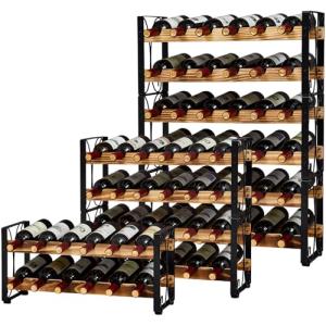 Rustic 36-Bottle Stackable Wine Rack Display