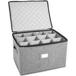 storageLAB Wine Glass Storage Containers, 1-Pack Hard Shell Storage Organizer for Stemware and Glassware Sets, Stackable Wine Glass Storage Box with Dividers for Kitchen Storage and Moving Supplies