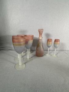 Hand-Painted Crystal Champagne and Wine Glass Set