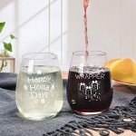 Set of 4 Christmas Puns Stemless Wine Glasses Set, Christmas Themed Gift Idea for Women Men Friend Party White Elephant Gift Exchange Dirty Santa, 15Oz Funny Wine Gift