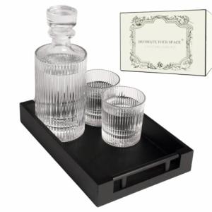 Ribbed Glass Water and Whiskey Carafe Set