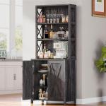 67" Tall Rustic Oak Wine Bar Cabinet
