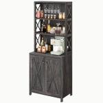 67" Tall Rustic Oak Wine Bar Cabinet