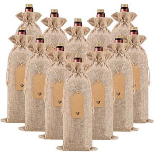 12 Pack Burlap Wine Bags with Gift Tags