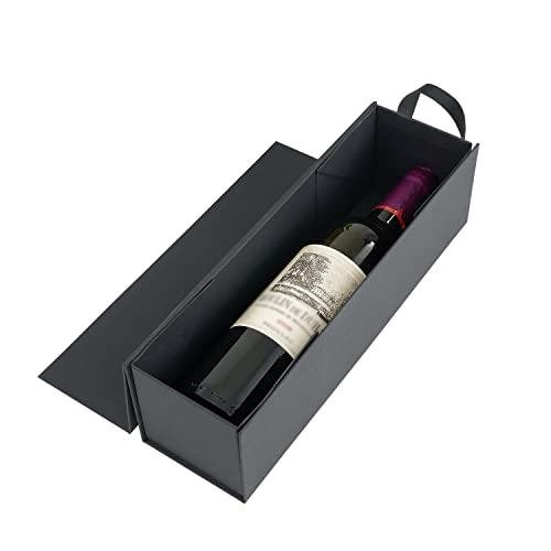 Black Wine Gift Box with Handle and Magnetic Closure