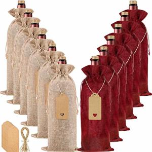 12 Pack Burlap Wine Bags with Gift Tags