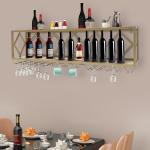 Wall-Mounted Metal Wine Rack with Glass Holder