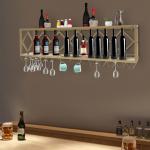 Wall-Mounted Metal Wine Rack with Glass Holder