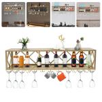 Wall-Mounted Metal Wine Rack with Glass Holder