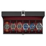 6-Slot Watch Box with Glass Lid and Removable Pillows