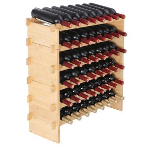 48-Bottle Stackable Bamboo Wine Rack Display