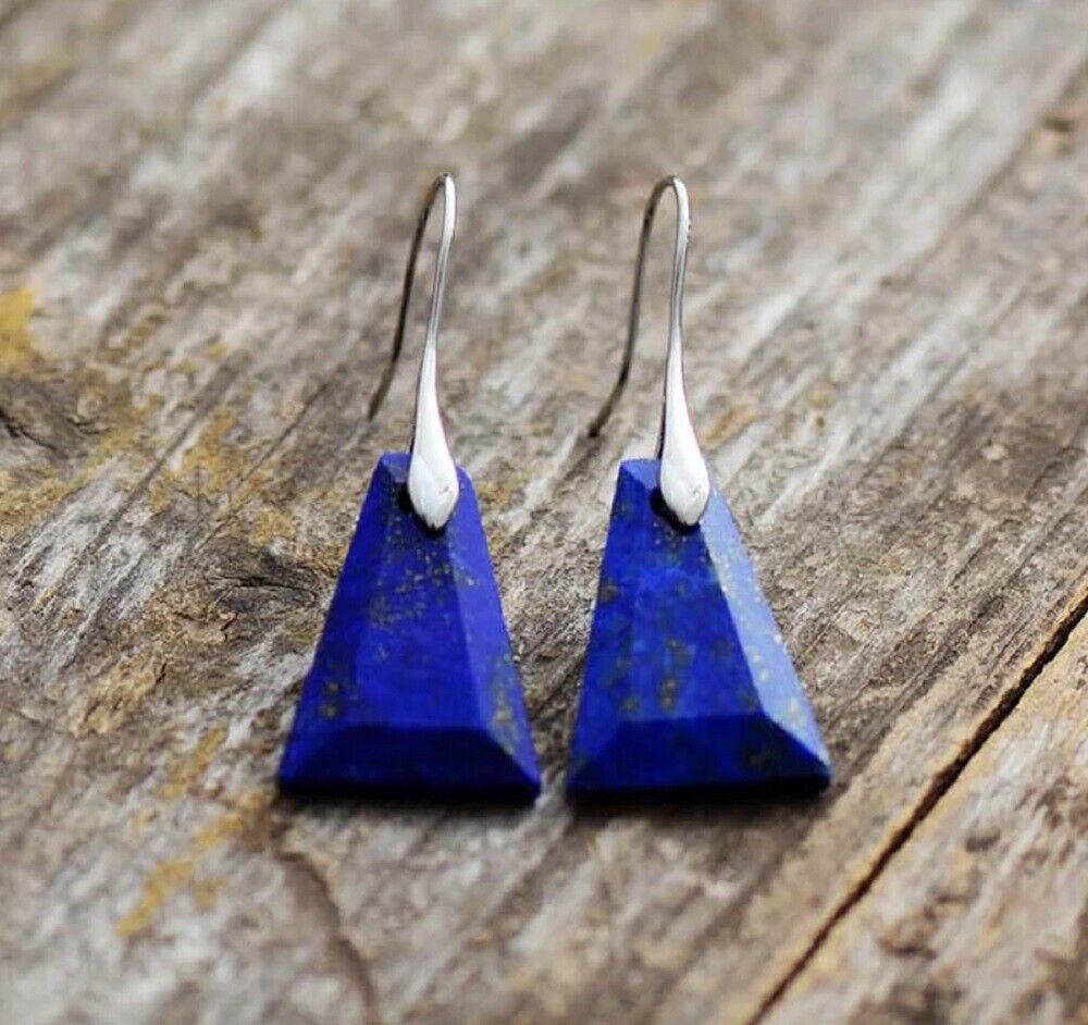 Handmade Lapis Lazuli Gemstone Dangle Earrings Blue