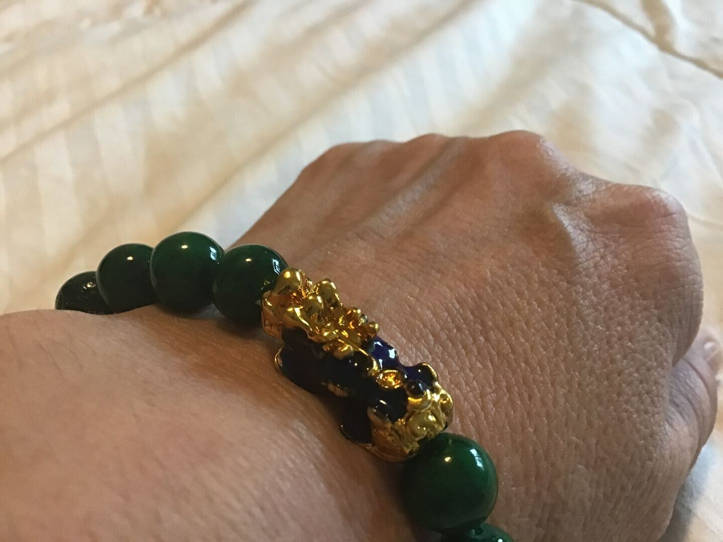 Green Jade Dragon Protection Pixiu Charm Bracelet 10mm