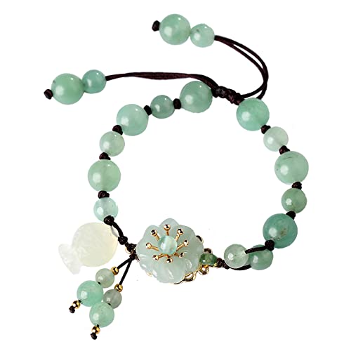Vintage Dongling Jade Beaded Bracelet with Lucky Fish