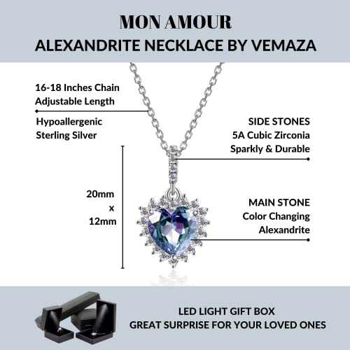Color Change Alexandrite Heart Necklace in Silver