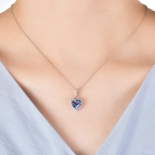 Color Change Alexandrite Heart Necklace in Silver