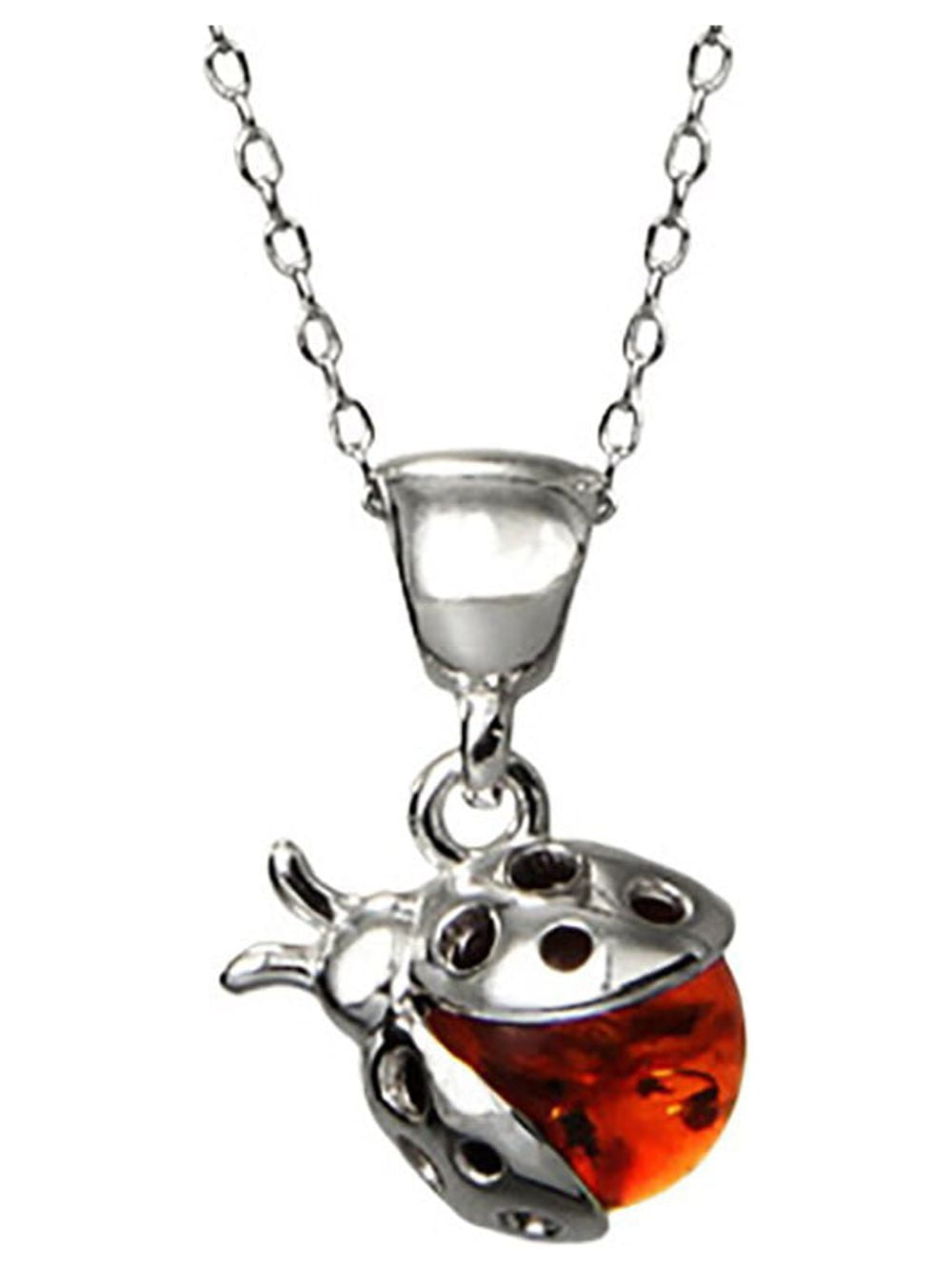 Honey Amber Ladybug Pendant in Sterling Silver