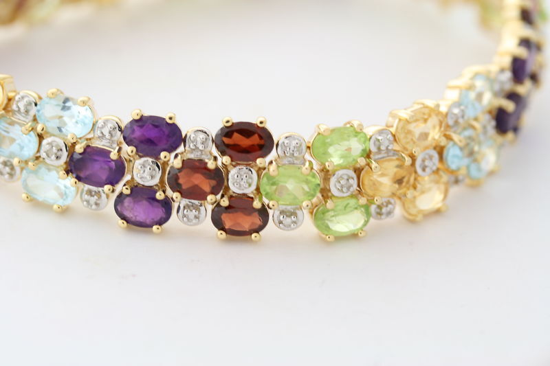 Gemstone Cluster 13ctw Gold-Plated Sterling Bracelet