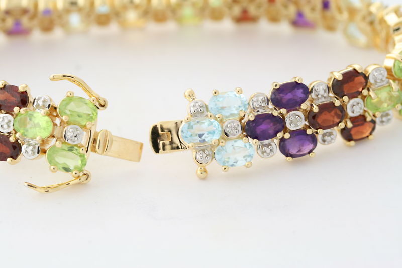 Gemstone Cluster 13ctw Gold-Plated Sterling Bracelet