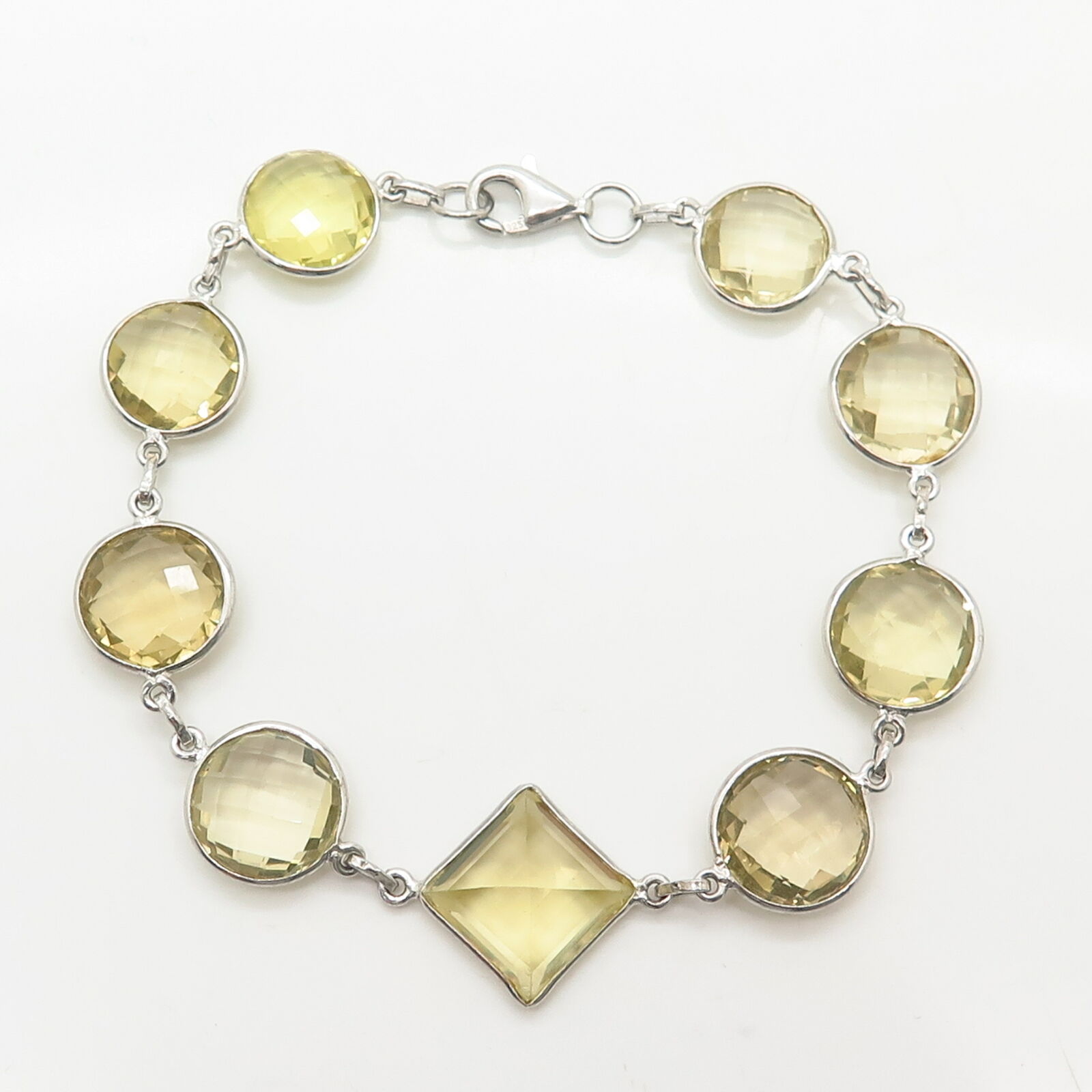 Sterling Silver Lemon Citrine Gemstone Link Bracelet