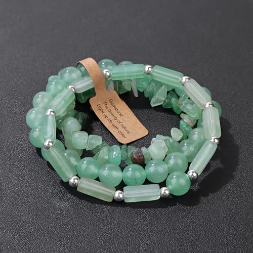Set of 3 Green Jade Beaded Stretch Bracelets