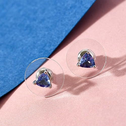 Blue Tanzanite Solitaire Stud Birthstone Earrings Silver Gemstone