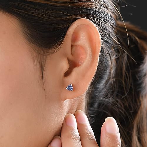 Blue Tanzanite Solitaire Stud Birthstone Earrings Silver Gemstone