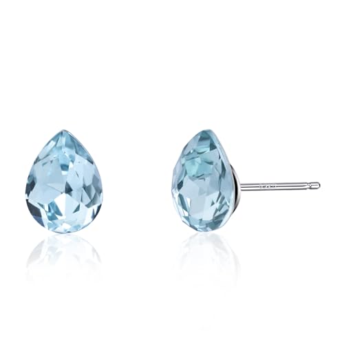 Aquamarine Teardrop Stud Earrings March Birthstone Jewelry Women