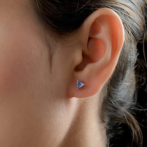 Blue Tanzanite Solitaire Stud Birthstone Earrings Silver Gemstone
