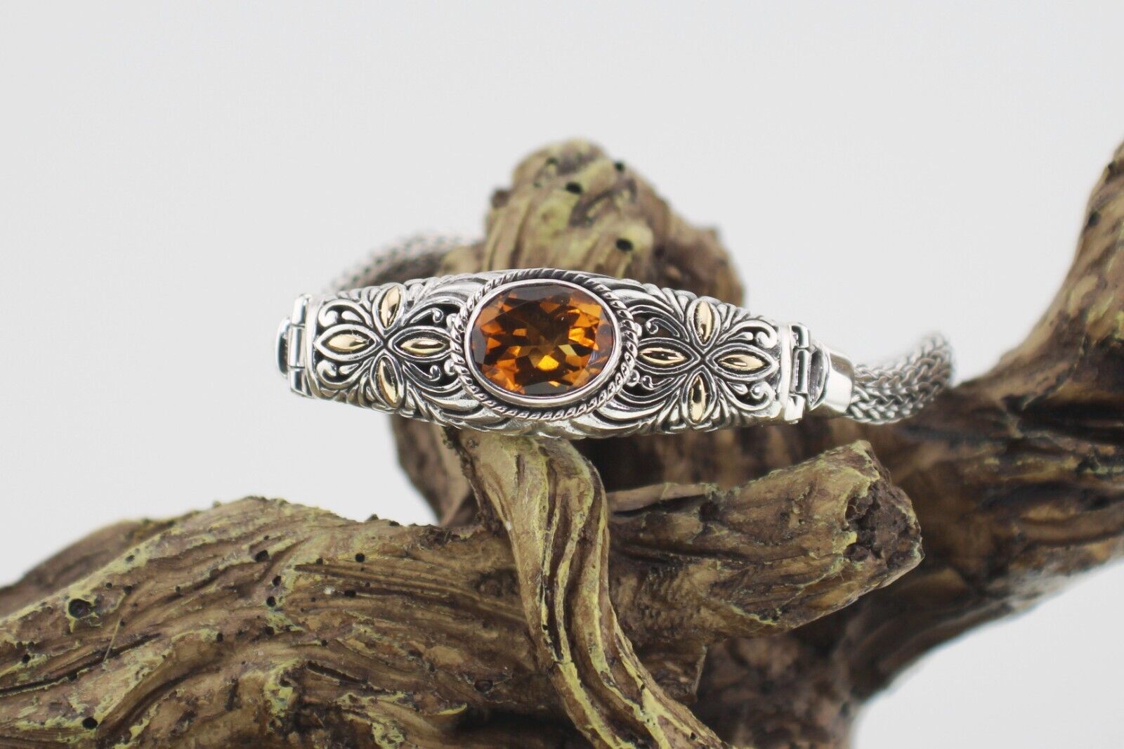 Sterling Silver Maderia Citrine Bracelet with Gold Accents