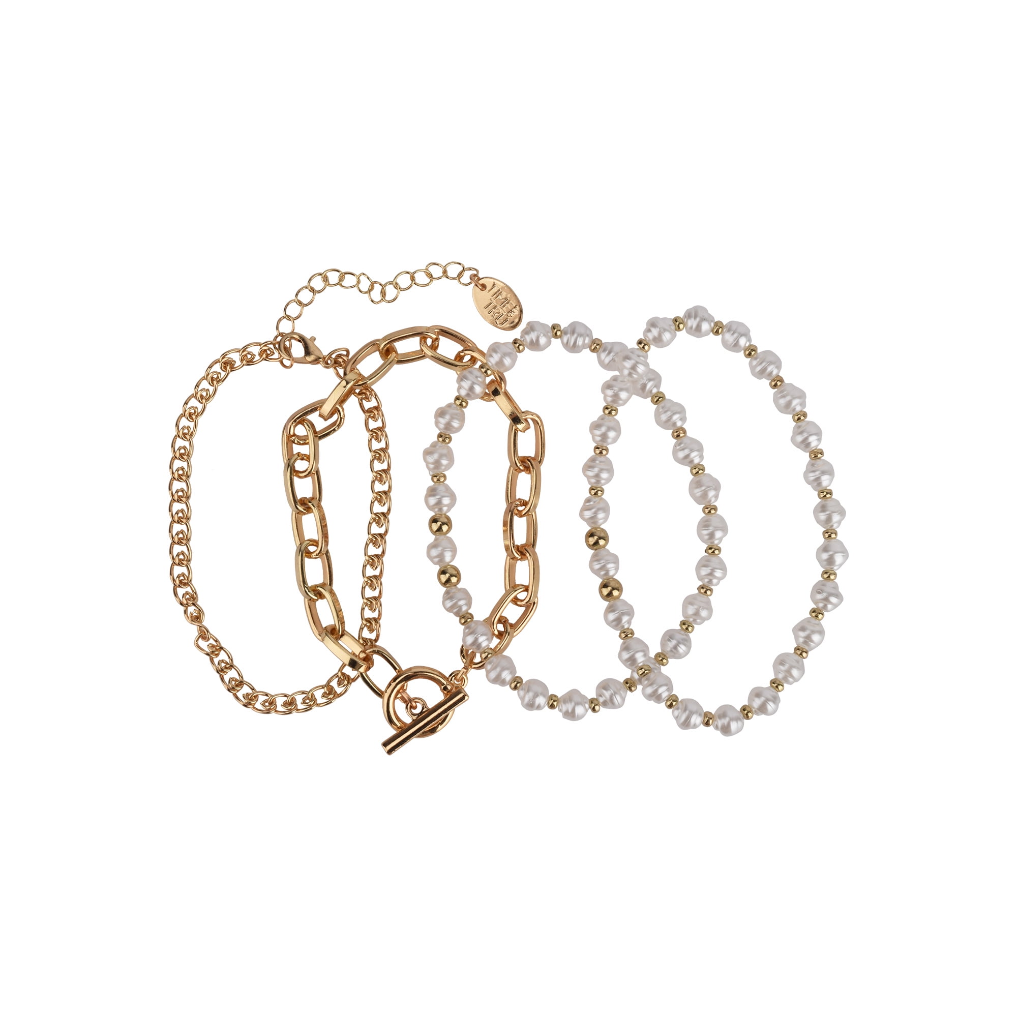 Gold Tone and Faux Pearl Bracelet Set, 4-Piece