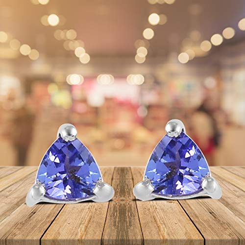 Blue Tanzanite Solitaire Stud Birthstone Earrings Silver Gemstone