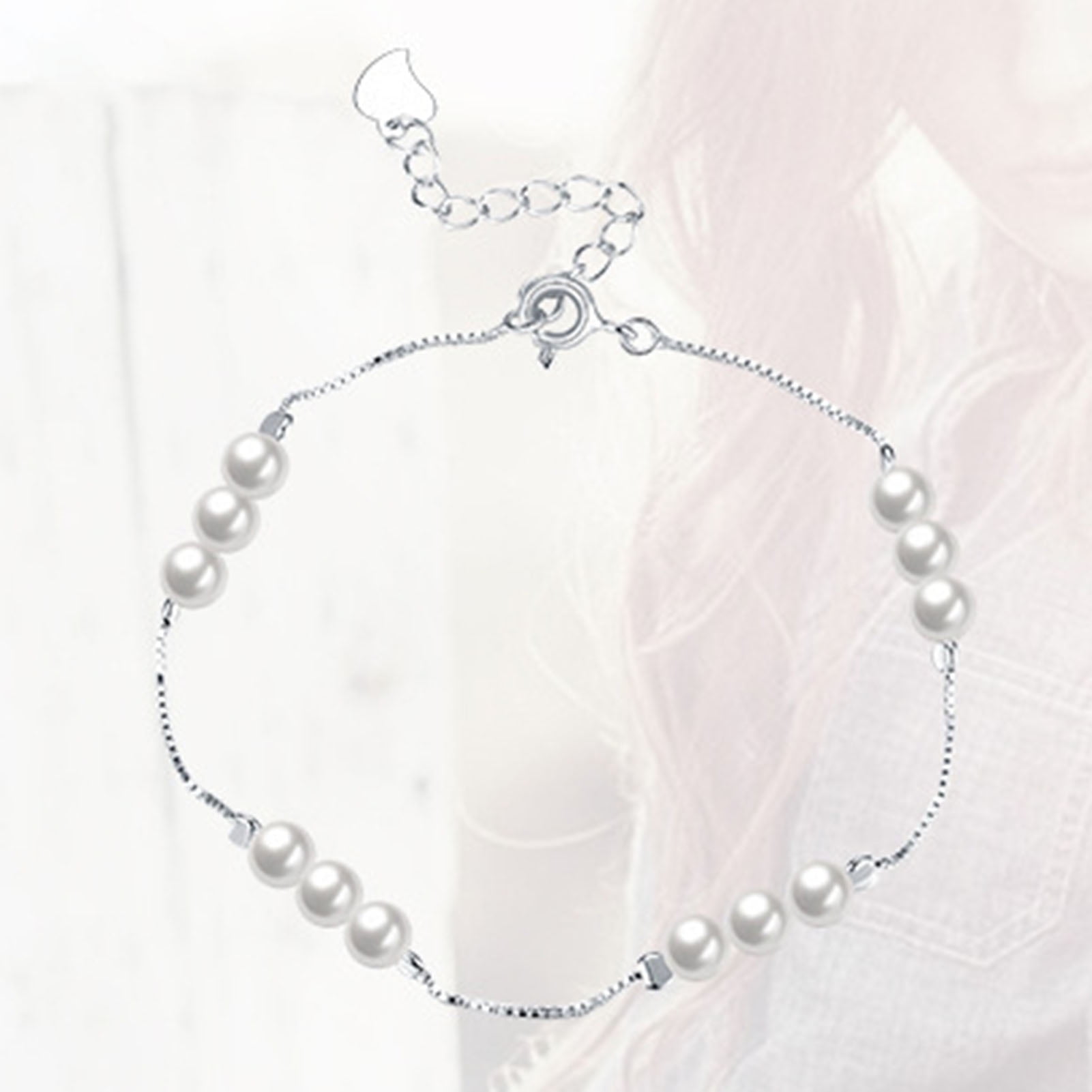 SILVERHOO Women's 925 Silver Faux Pearl Bracelet