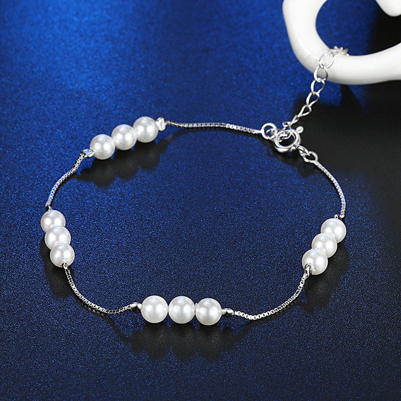 SILVERHOO Women's 925 Silver Faux Pearl Bracelet