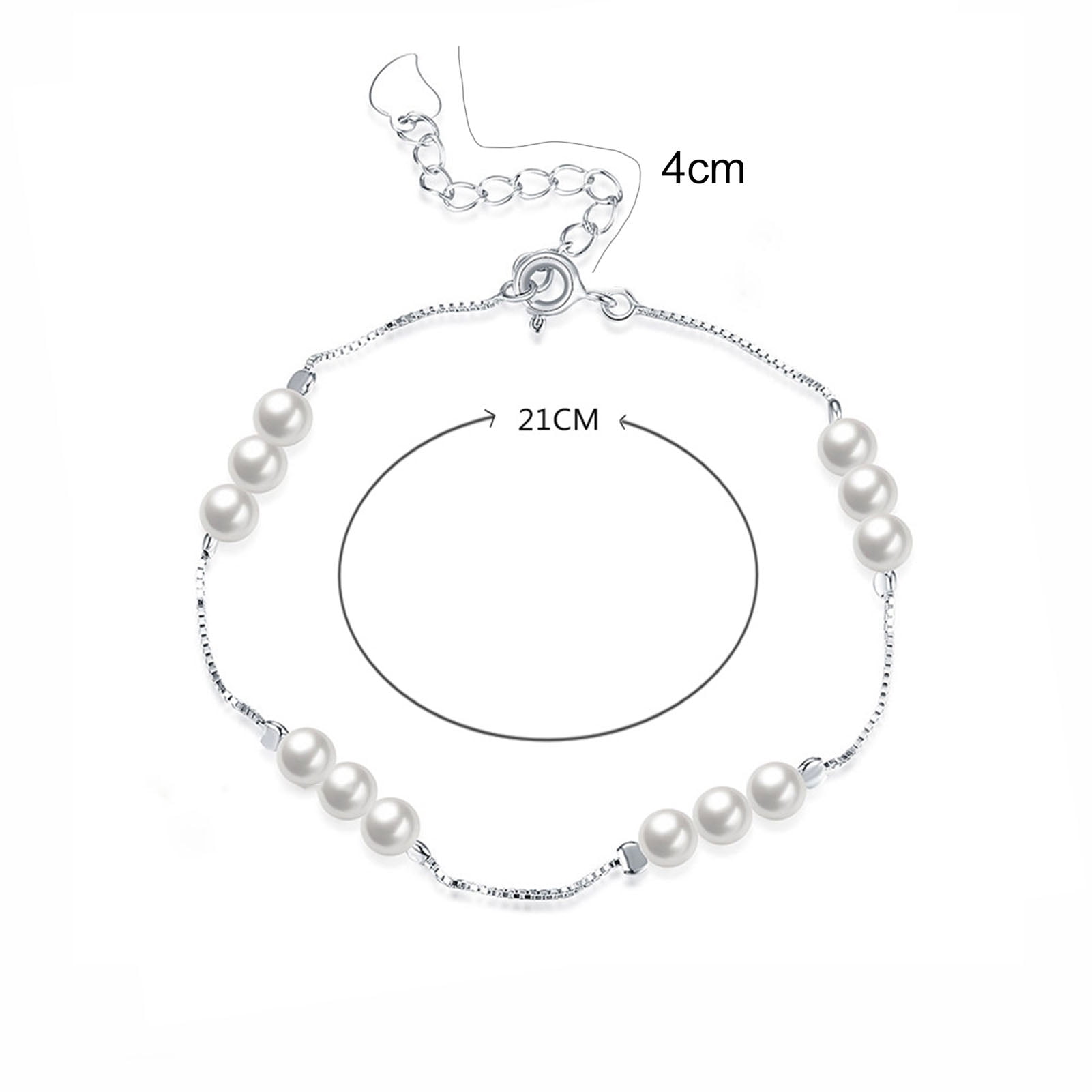 SILVERHOO Women's 925 Silver Faux Pearl Bracelet