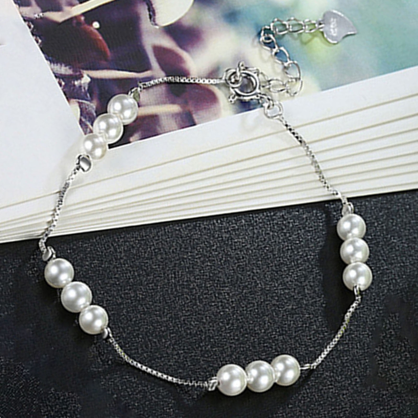 SILVERHOO Women's 925 Silver Faux Pearl Bracelet