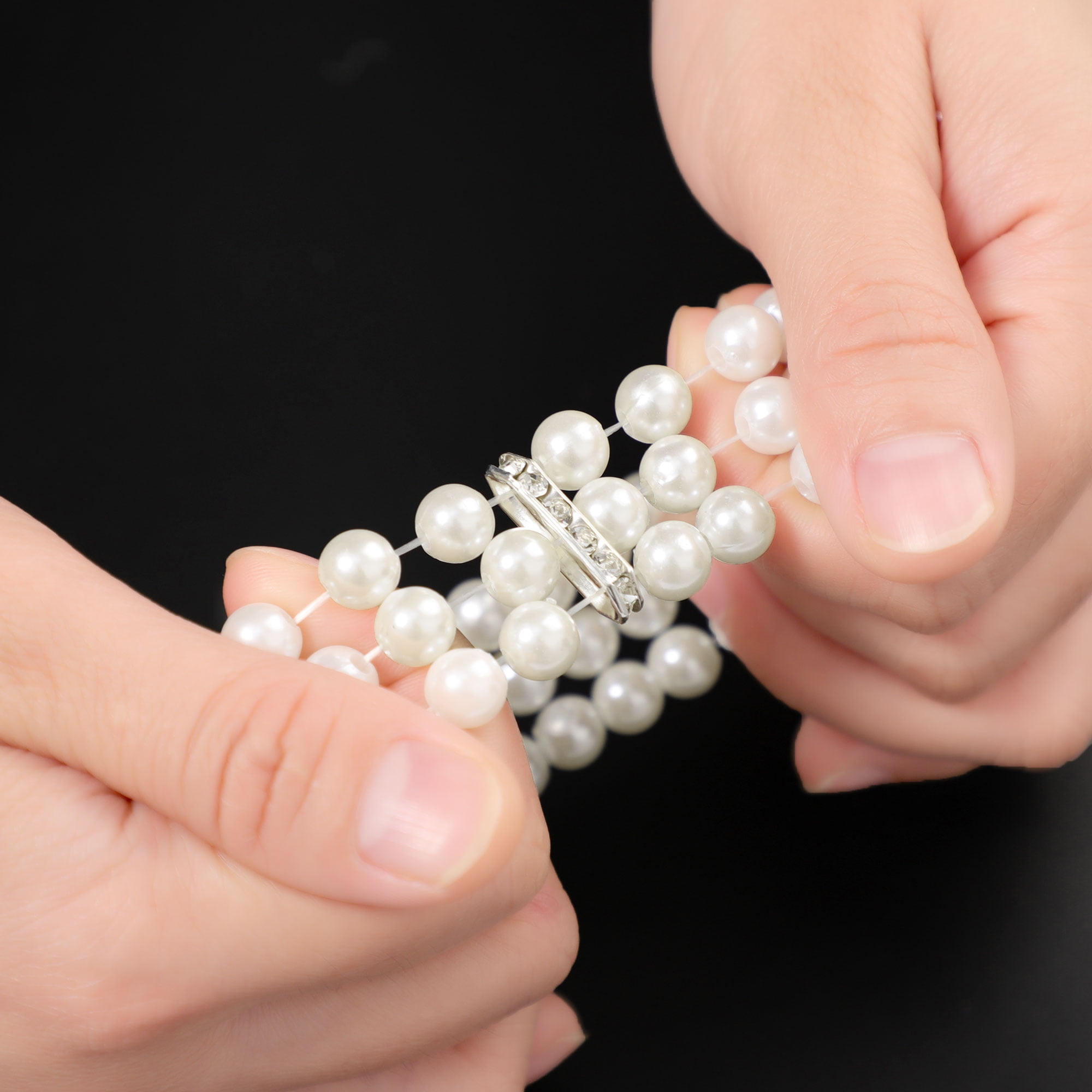 Grey and White Imitation Pearls Stretch Bracelet for Women