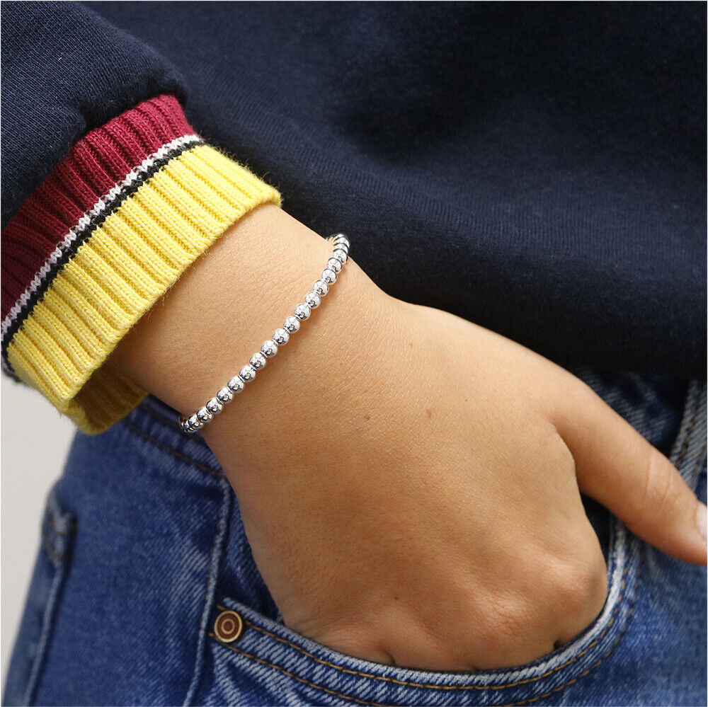 Handmade 925 Silver Bead Ball Chain Bracelet