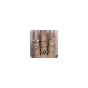 Bohemian Stackable Emerald Crystal Gold Midi Ring Set