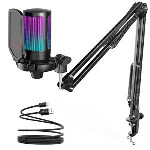 FIFINE USB Gaming Microphone with Boom Arm & Filter