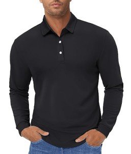 TACVASEN Mens Long Sleeve Polo Shirts Running T Shirts Lightweight Hiking T Shirt Quick Dry Sport Tops Black,3XL