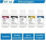 MZK DTF Ink Premium DTF Transfer Ink for PET Film, Refill for DTF Printers Ink, Heat Transfer Printing Direct to Film + 500g DTF Powder (5X 250ml CMYKW)