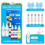 Xcinkjet DTF Ink 1200ML Refill for ET-8550 XP-15000 L1800 L805 R1390 R2400 D570, Heat Transfer Printing Ink Set & DTF Printhead Maintenance Fluid (200ML x 6)